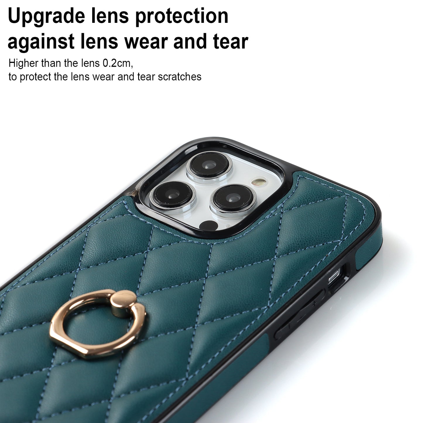 For iPhone 13 Pro 6.1 inch Stitching Rhombus Ring Holder PU Leather+TPU Phone Case Kickstand Phone Cover