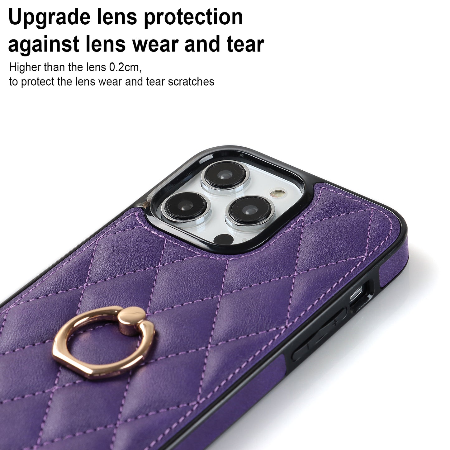 For iPhone 13 Pro 6.1 inch Stitching Rhombus Ring Holder PU Leather+TPU Phone Case Kickstand Phone Cover