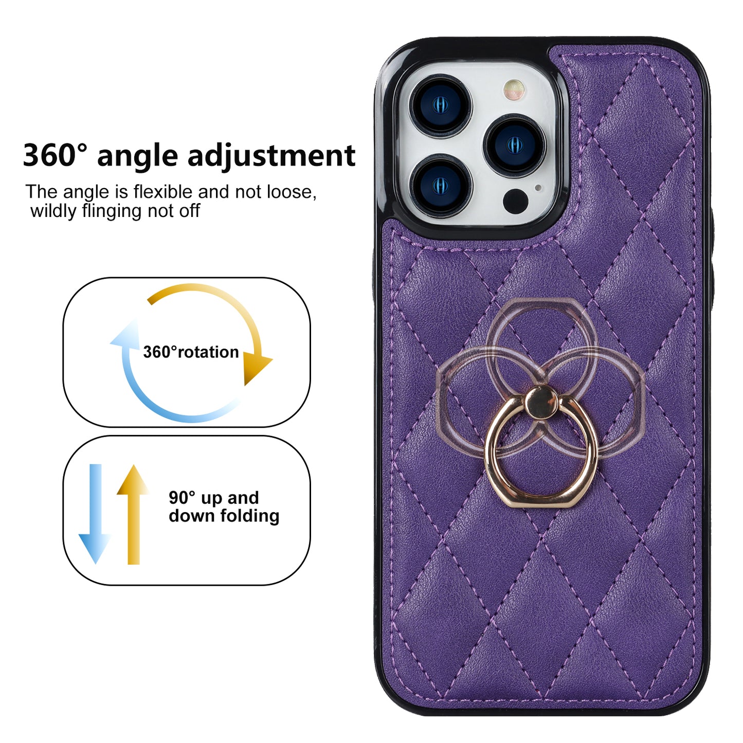For iPhone 13 Pro 6.1 inch Stitching Rhombus Ring Holder PU Leather+TPU Phone Case Kickstand Phone Cover