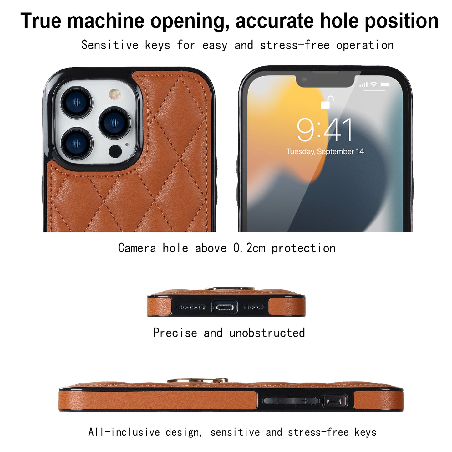 For iPhone 13 Pro 6.1 inch Stitching Rhombus Ring Holder PU Leather+TPU Phone Case Kickstand Phone Cover