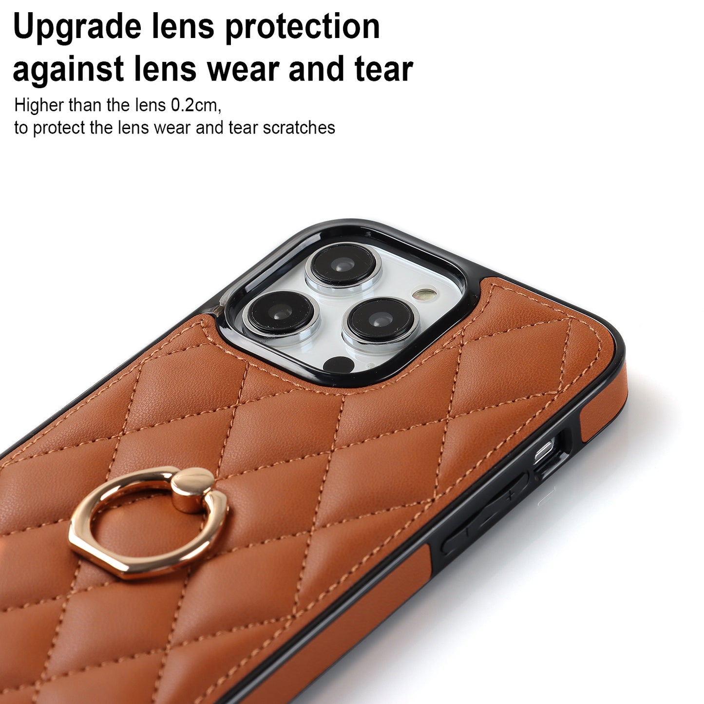 For iPhone 13 Pro 6.1 inch Stitching Rhombus Ring Holder PU Leather+TPU Phone Case Kickstand Phone Cover