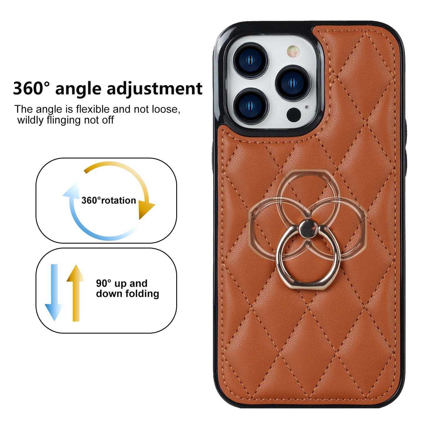 For iPhone 13 Pro 6.1 inch Stitching Rhombus Ring Holder PU Leather+TPU Phone Case Kickstand Phone Cover