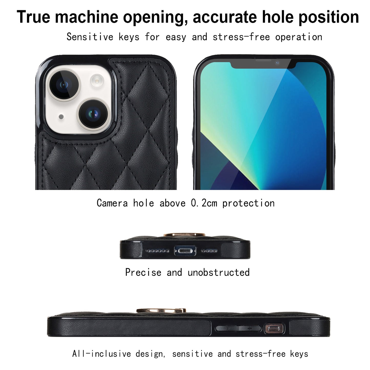 For iPhone 13 6.1 inch PU Leather+TPU Phone Case Stitching Rhombus Ring Holder Kickstand Phone Cover