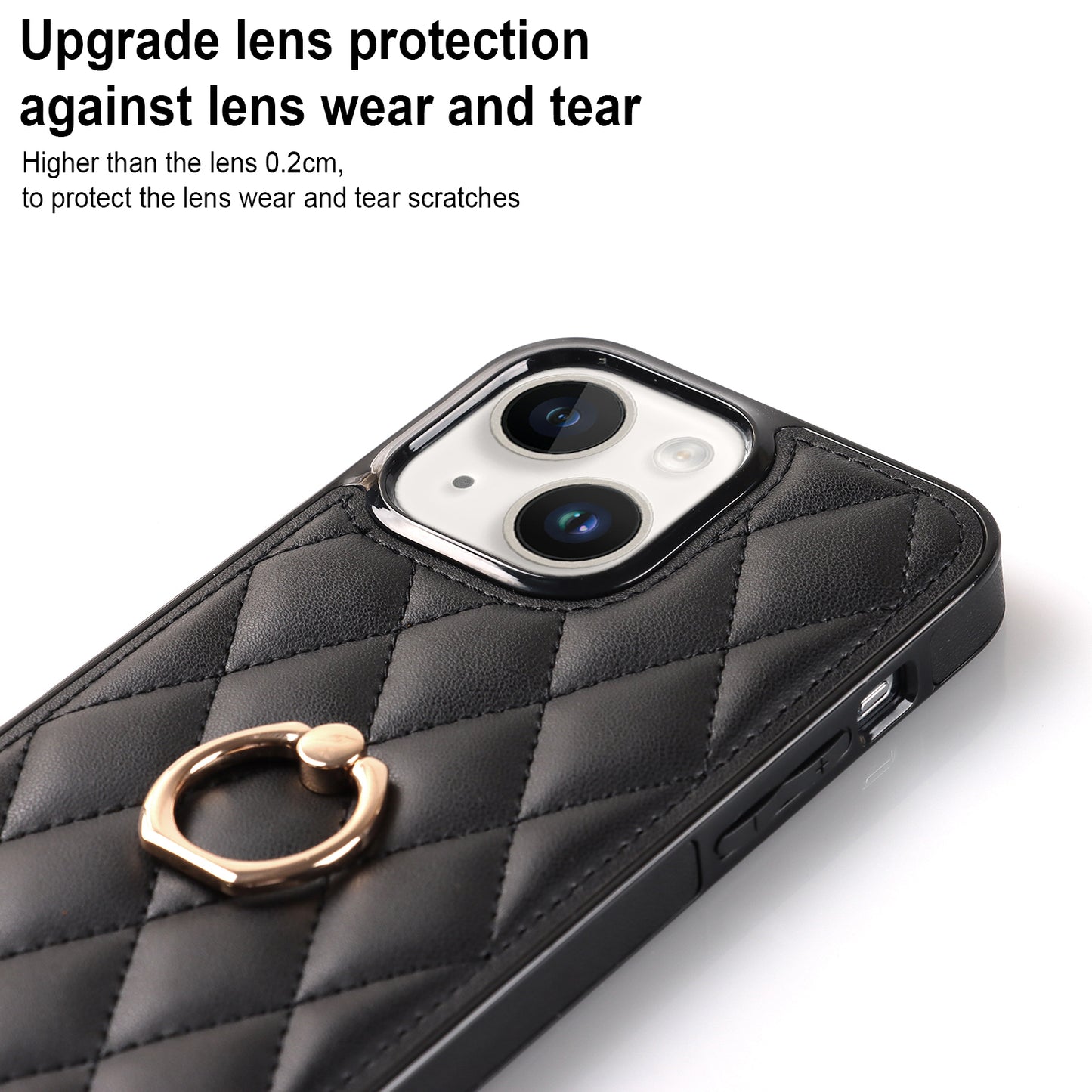 For iPhone 13 6.1 inch PU Leather+TPU Phone Case Stitching Rhombus Ring Holder Kickstand Phone Cover