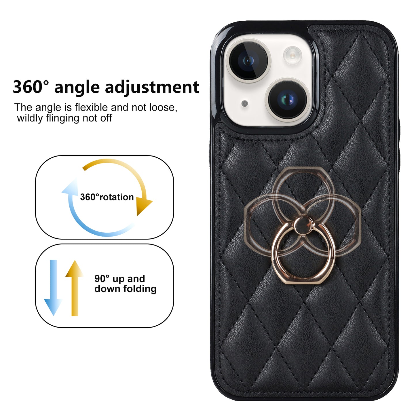 For iPhone 13 6.1 inch PU Leather+TPU Phone Case Stitching Rhombus Ring Holder Kickstand Phone Cover