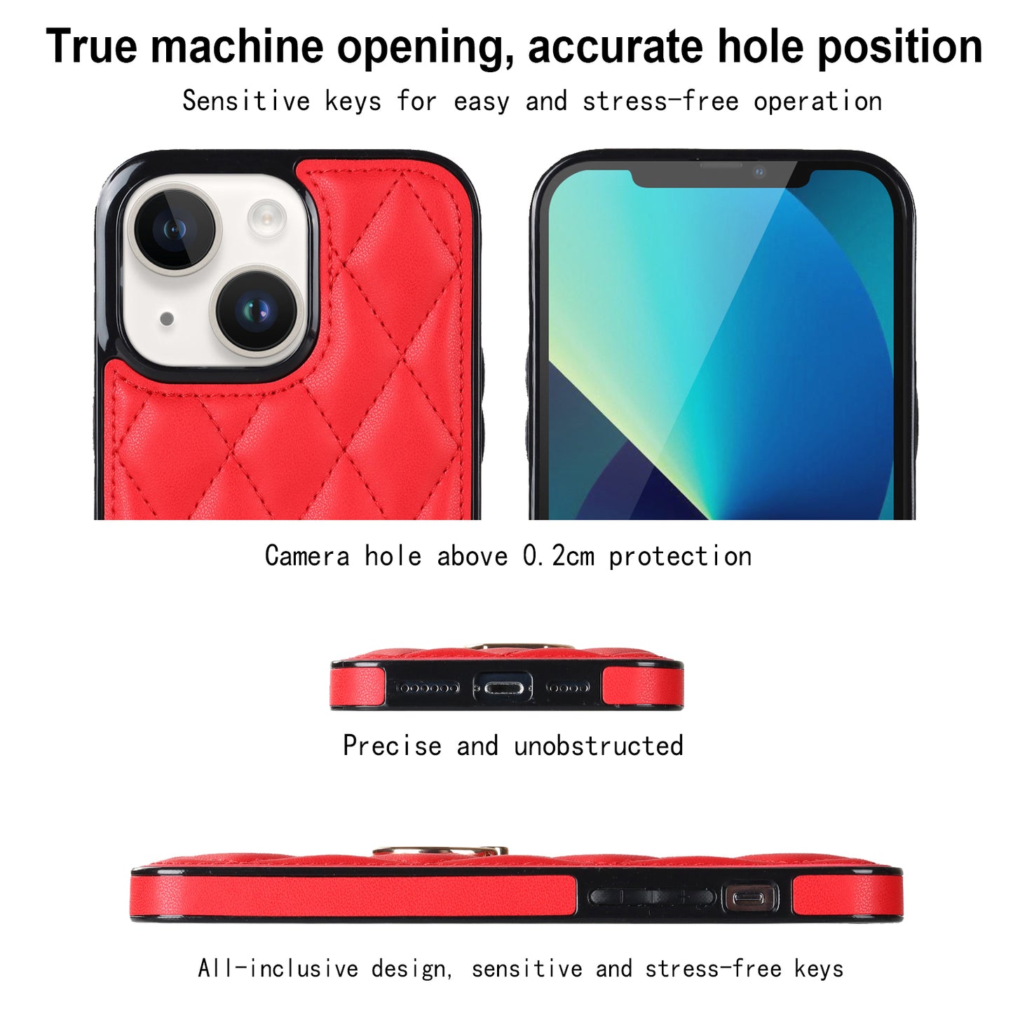 For iPhone 13 6.1 inch PU Leather+TPU Phone Case Stitching Rhombus Ring Holder Kickstand Phone Cover