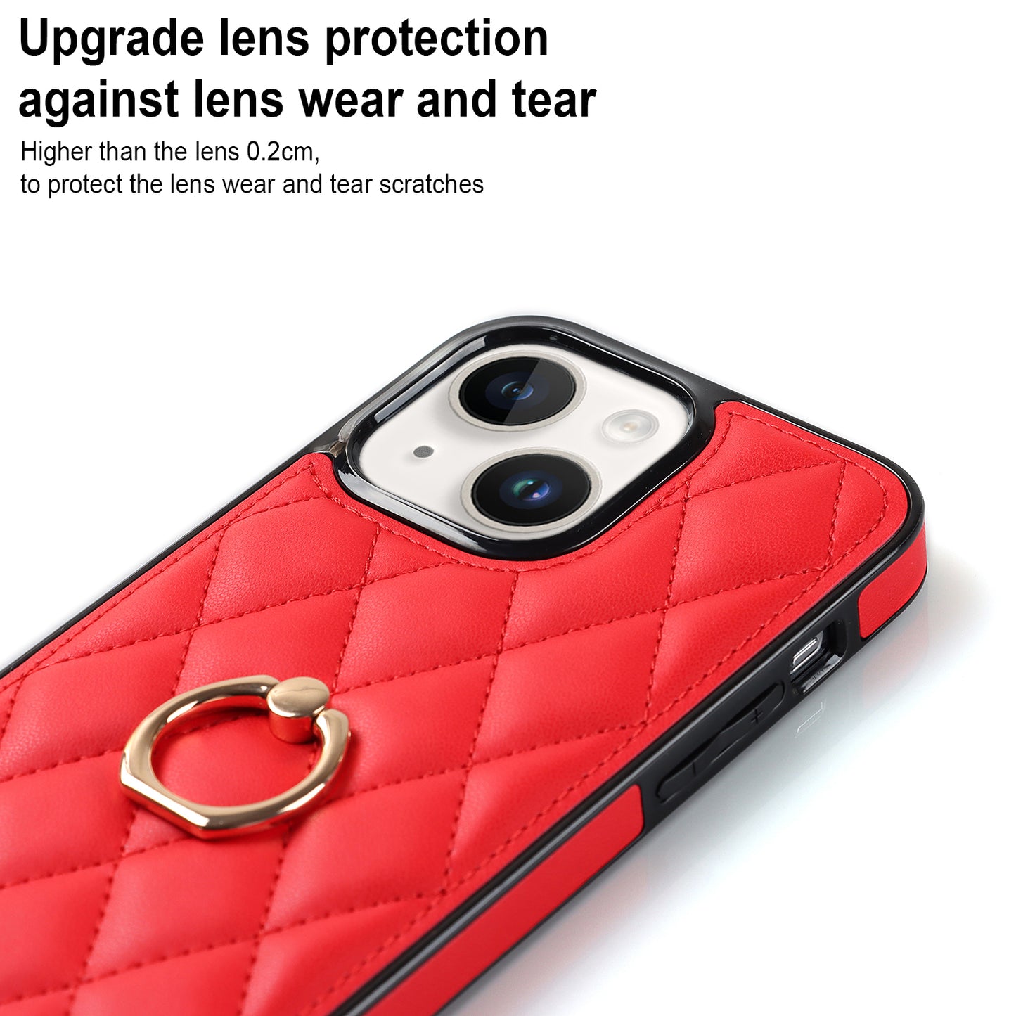 For iPhone 13 6.1 inch PU Leather+TPU Phone Case Stitching Rhombus Ring Holder Kickstand Phone Cover