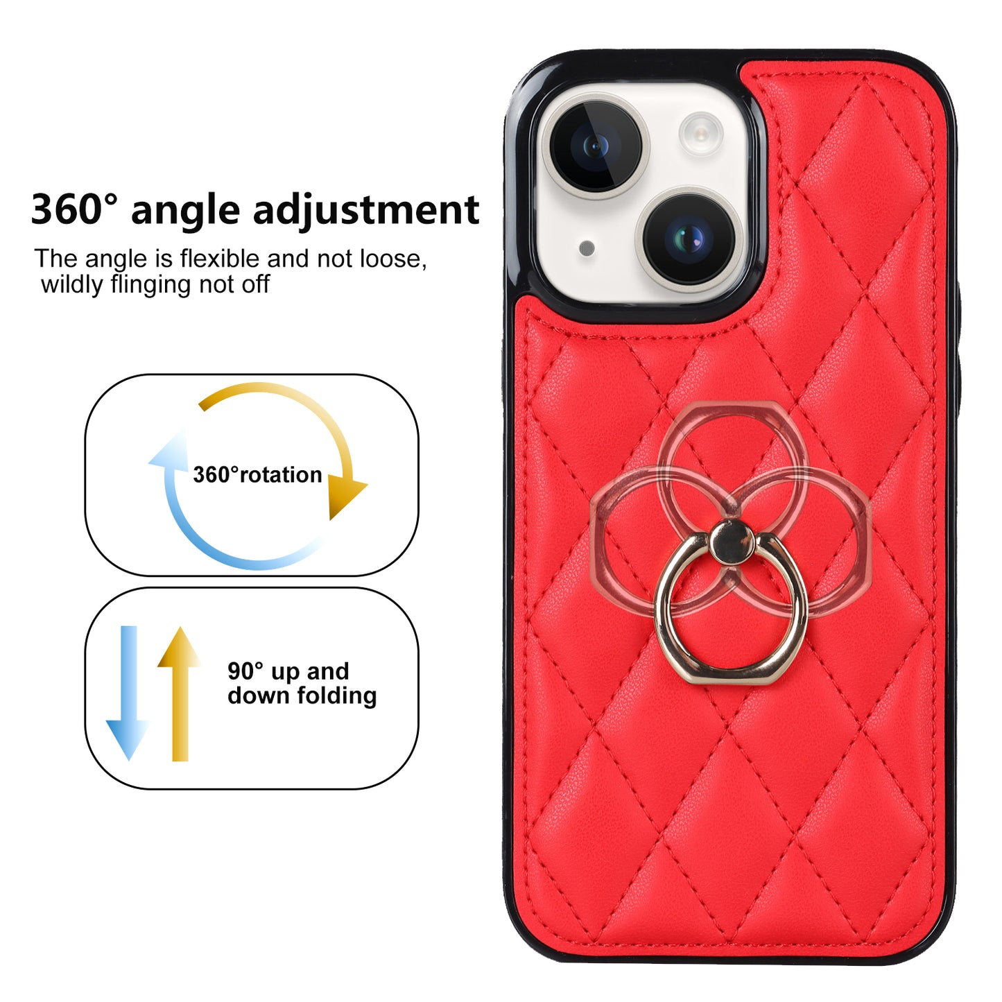 For iPhone 13 6.1 inch PU Leather+TPU Phone Case Stitching Rhombus Ring Holder Kickstand Phone Cover
