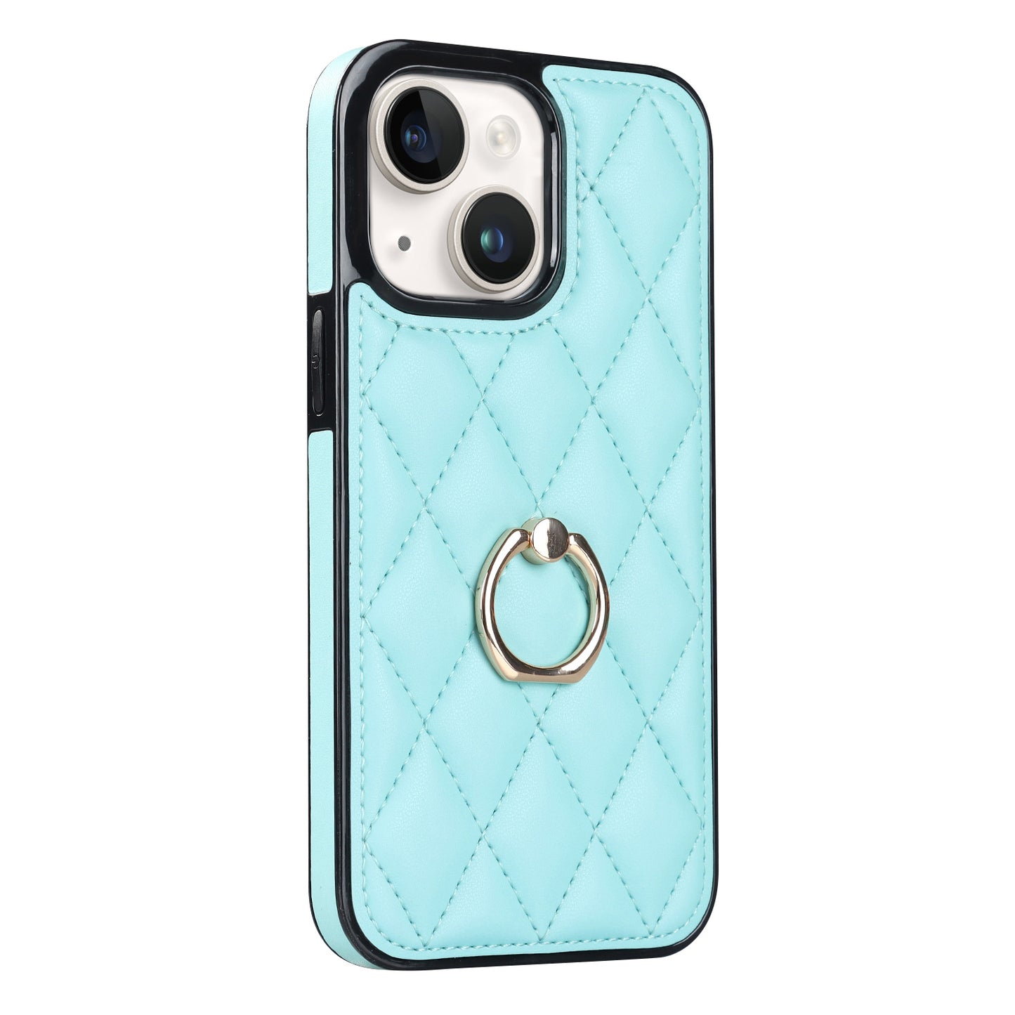 For iPhone 13 6.1 inch PU Leather+TPU Phone Case Stitching Rhombus Ring Holder Kickstand Phone Cover