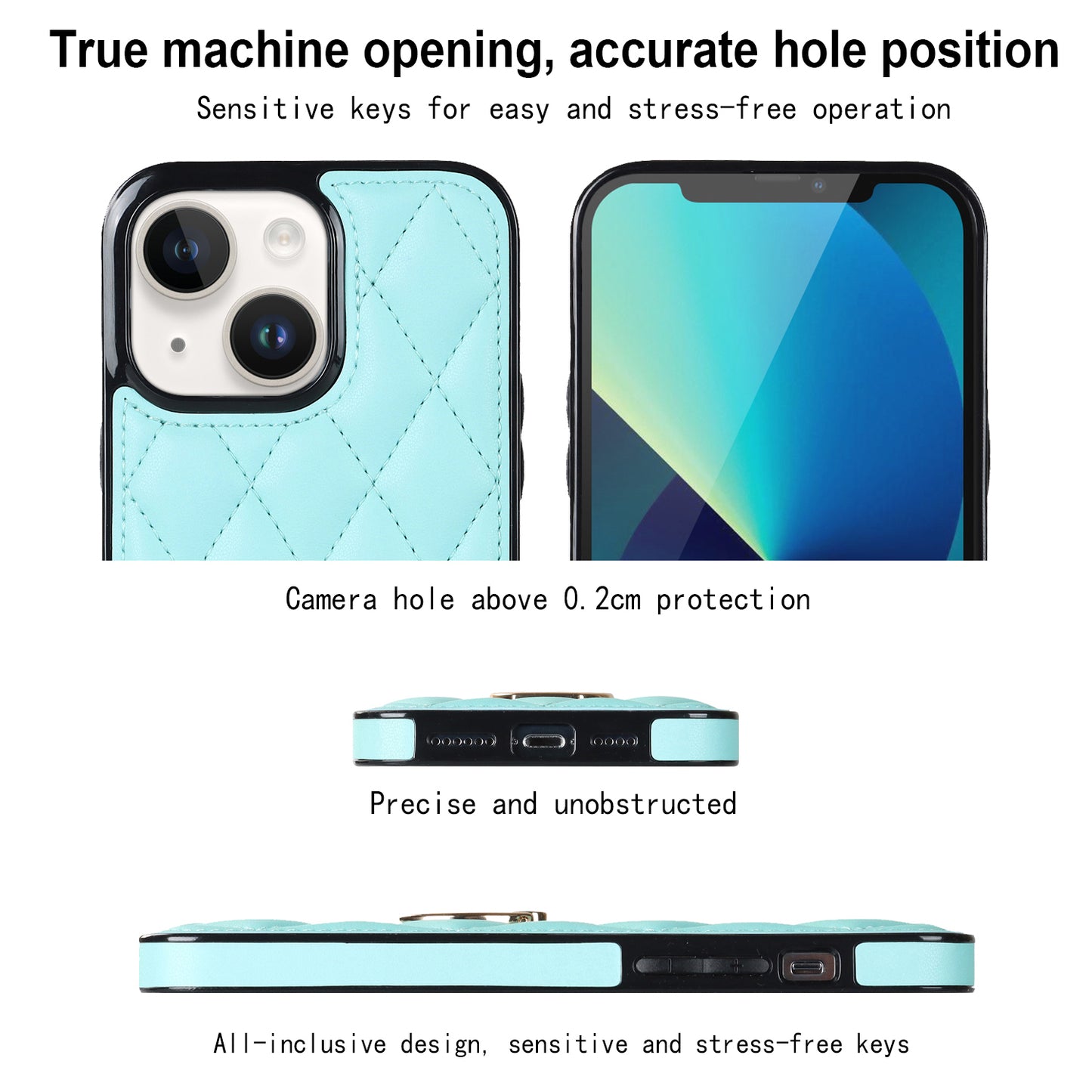 For iPhone 13 6.1 inch PU Leather+TPU Phone Case Stitching Rhombus Ring Holder Kickstand Phone Cover