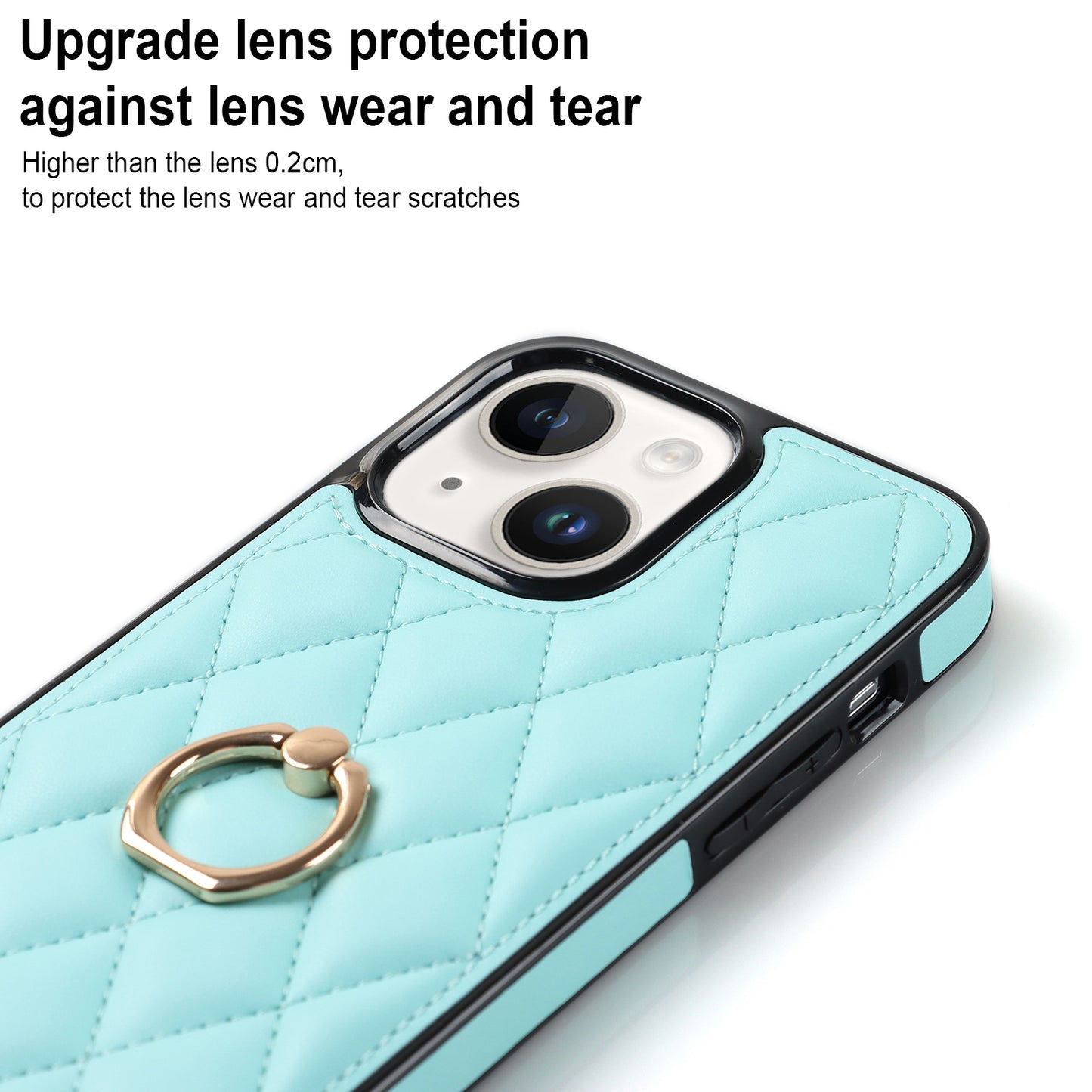 For iPhone 13 6.1 inch PU Leather+TPU Phone Case Stitching Rhombus Ring Holder Kickstand Phone Cover