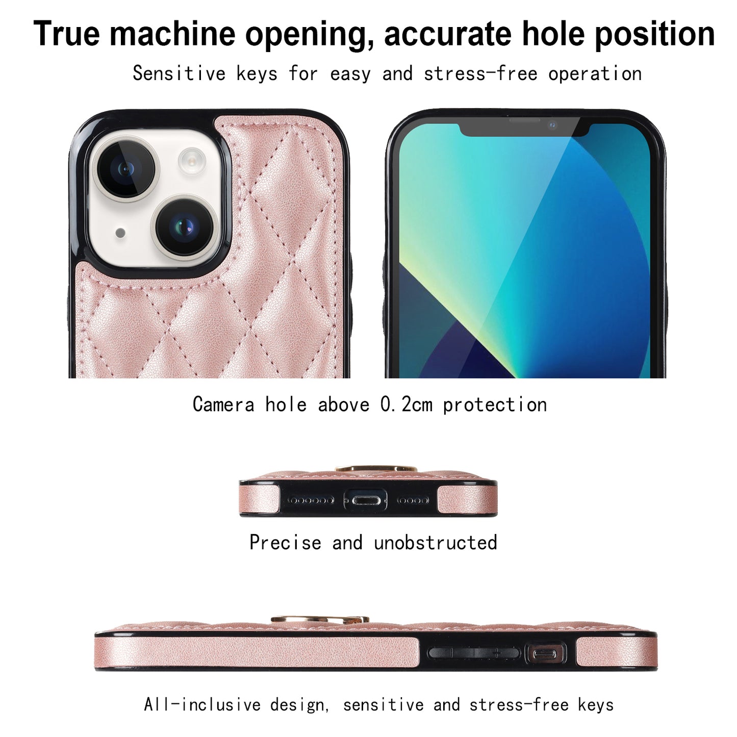 For iPhone 13 6.1 inch PU Leather+TPU Phone Case Stitching Rhombus Ring Holder Kickstand Phone Cover
