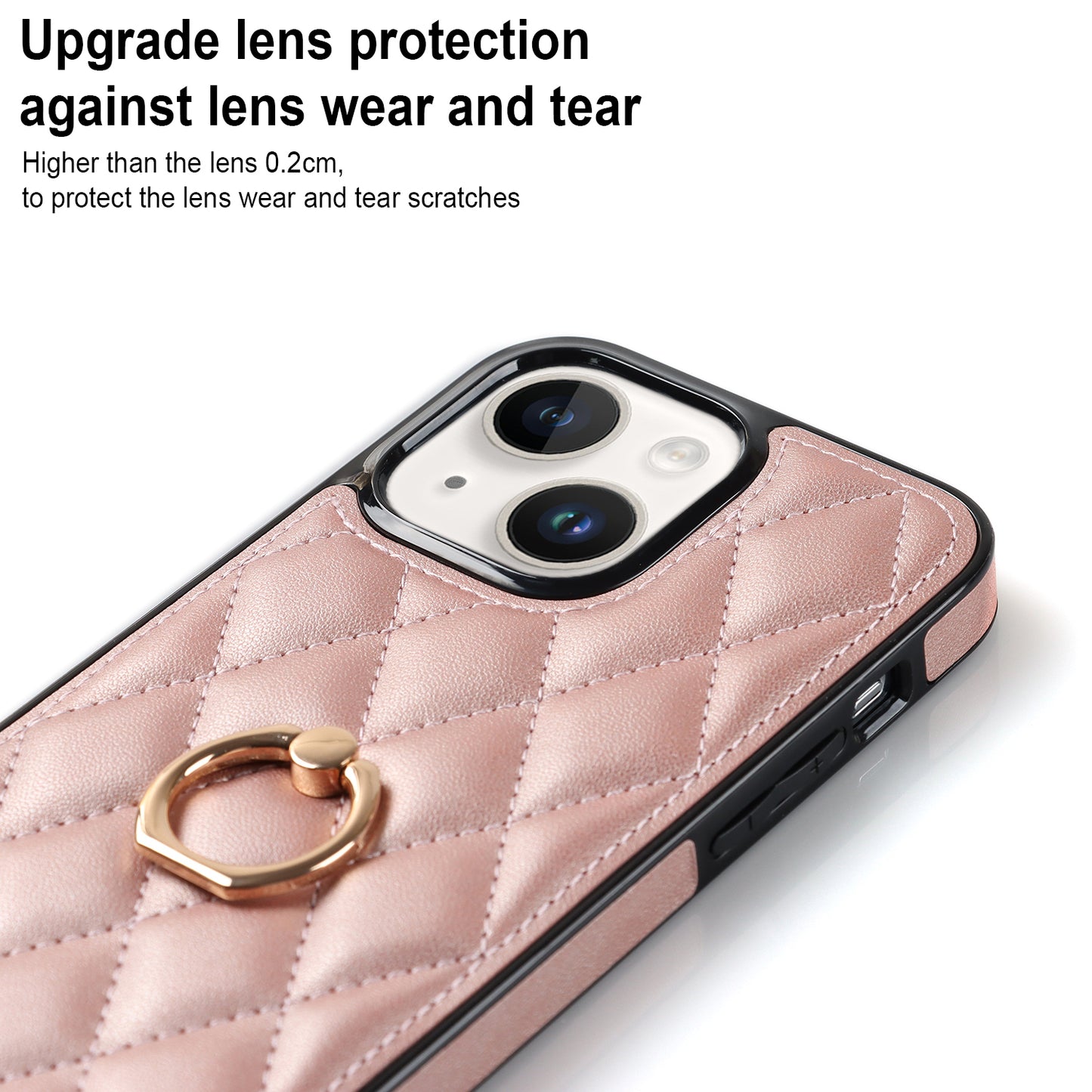 For iPhone 13 6.1 inch PU Leather+TPU Phone Case Stitching Rhombus Ring Holder Kickstand Phone Cover