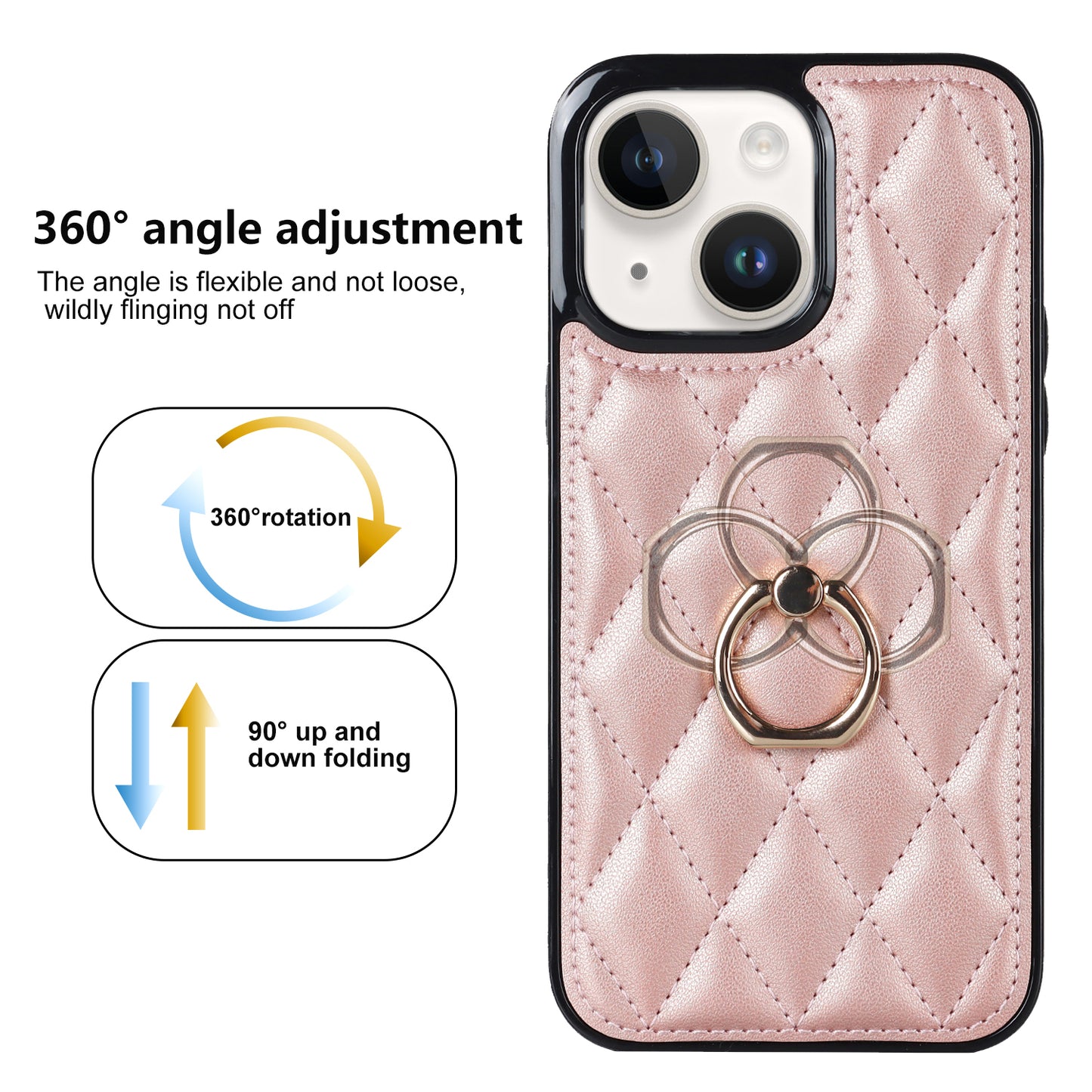 For iPhone 13 6.1 inch PU Leather+TPU Phone Case Stitching Rhombus Ring Holder Kickstand Phone Cover