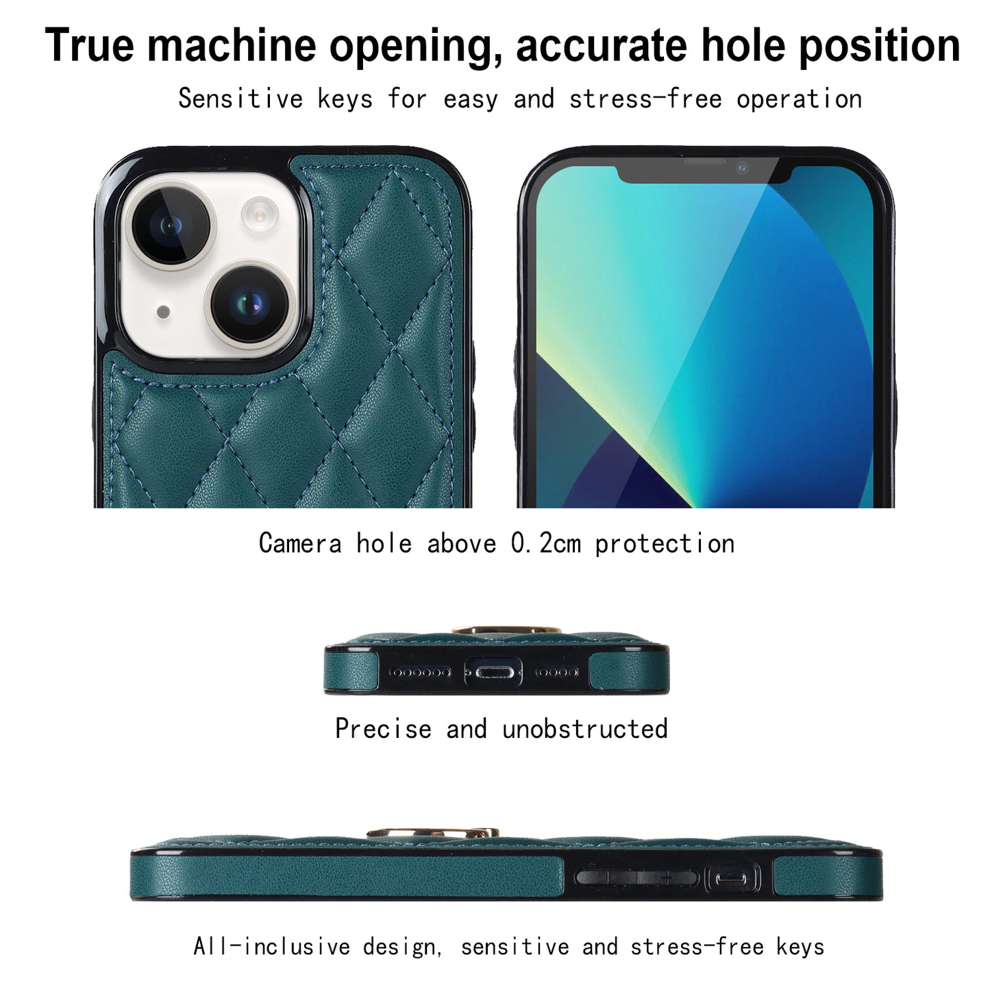 For iPhone 13 6.1 inch PU Leather+TPU Phone Case Stitching Rhombus Ring Holder Kickstand Phone Cover