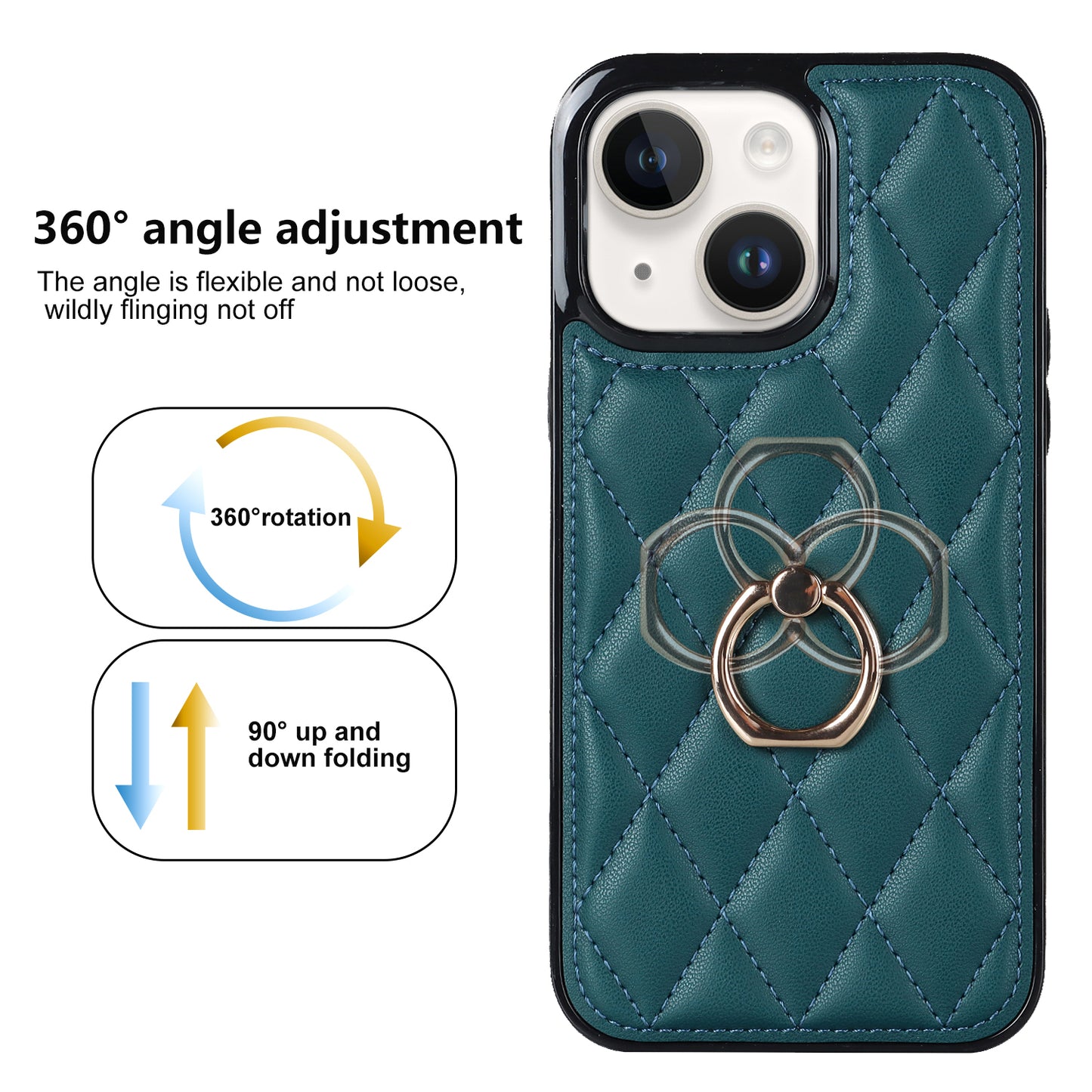 For iPhone 13 6.1 inch PU Leather+TPU Phone Case Stitching Rhombus Ring Holder Kickstand Phone Cover