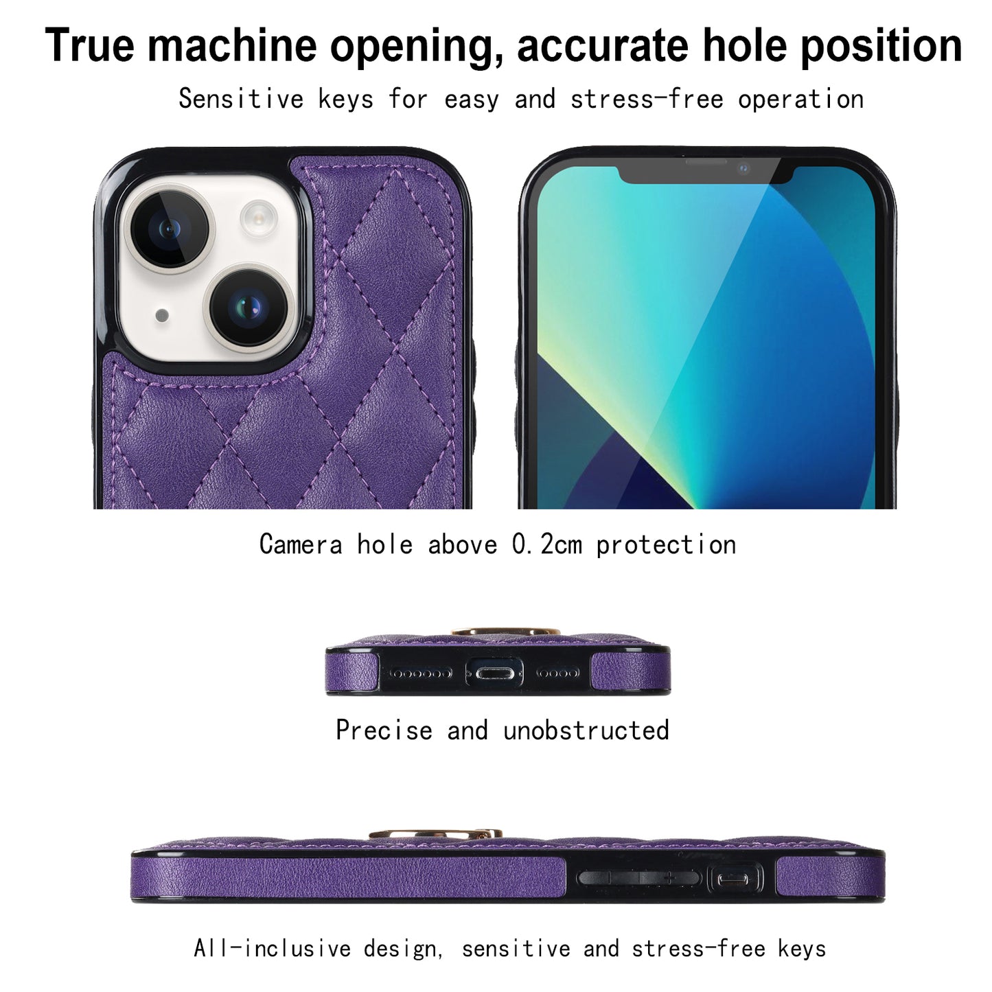 For iPhone 13 6.1 inch PU Leather+TPU Phone Case Stitching Rhombus Ring Holder Kickstand Phone Cover