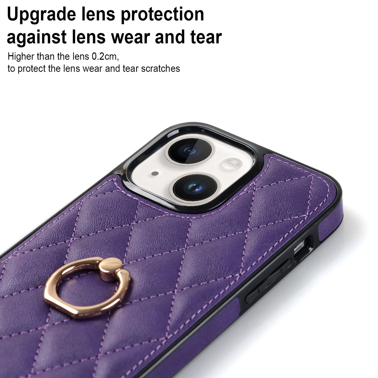 For iPhone 13 6.1 inch PU Leather+TPU Phone Case Stitching Rhombus Ring Holder Kickstand Phone Cover