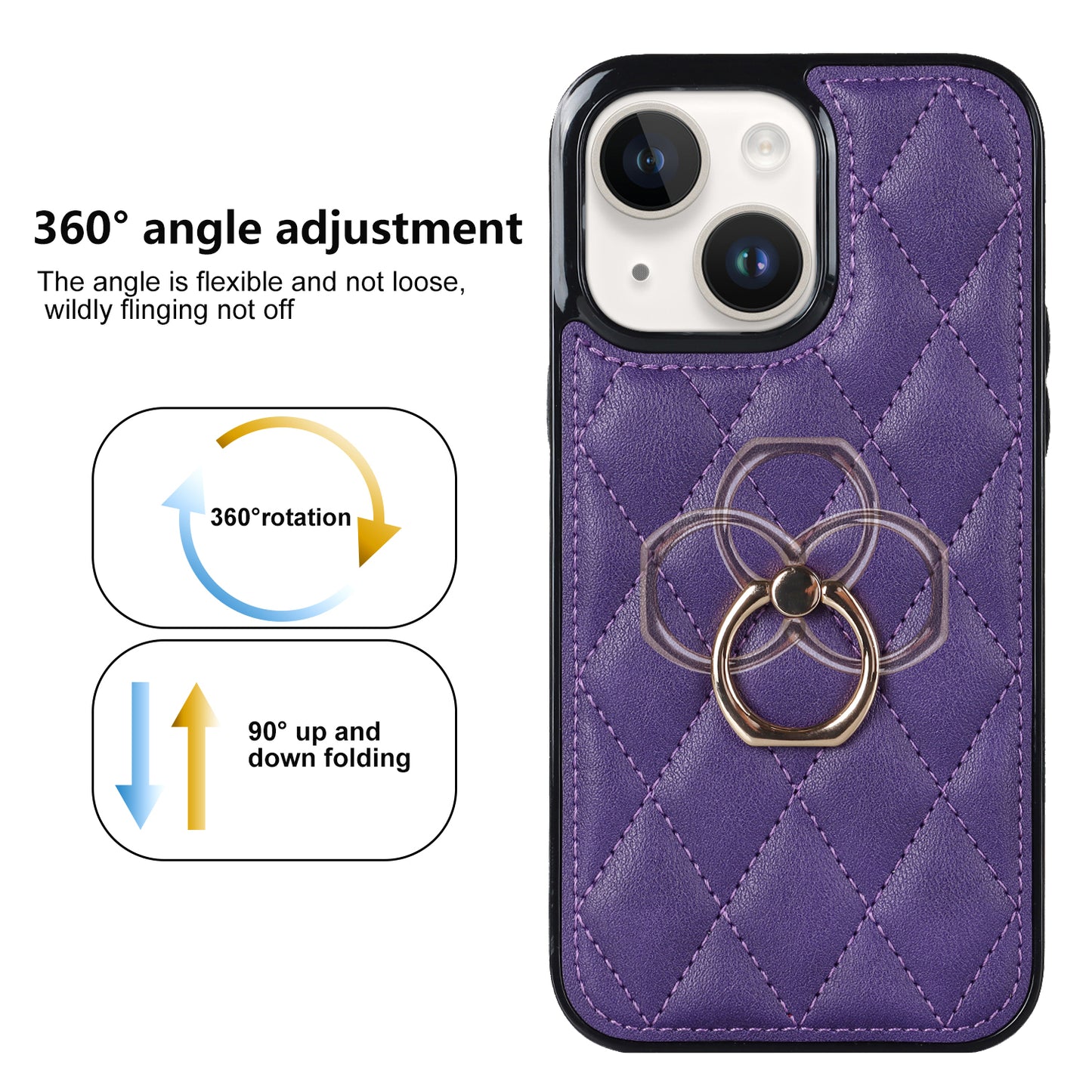 For iPhone 13 6.1 inch PU Leather+TPU Phone Case Stitching Rhombus Ring Holder Kickstand Phone Cover