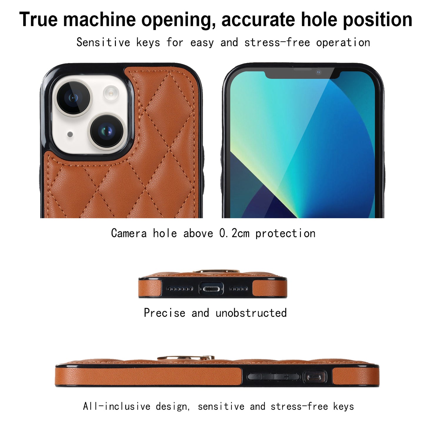 For iPhone 13 6.1 inch PU Leather+TPU Phone Case Stitching Rhombus Ring Holder Kickstand Phone Cover