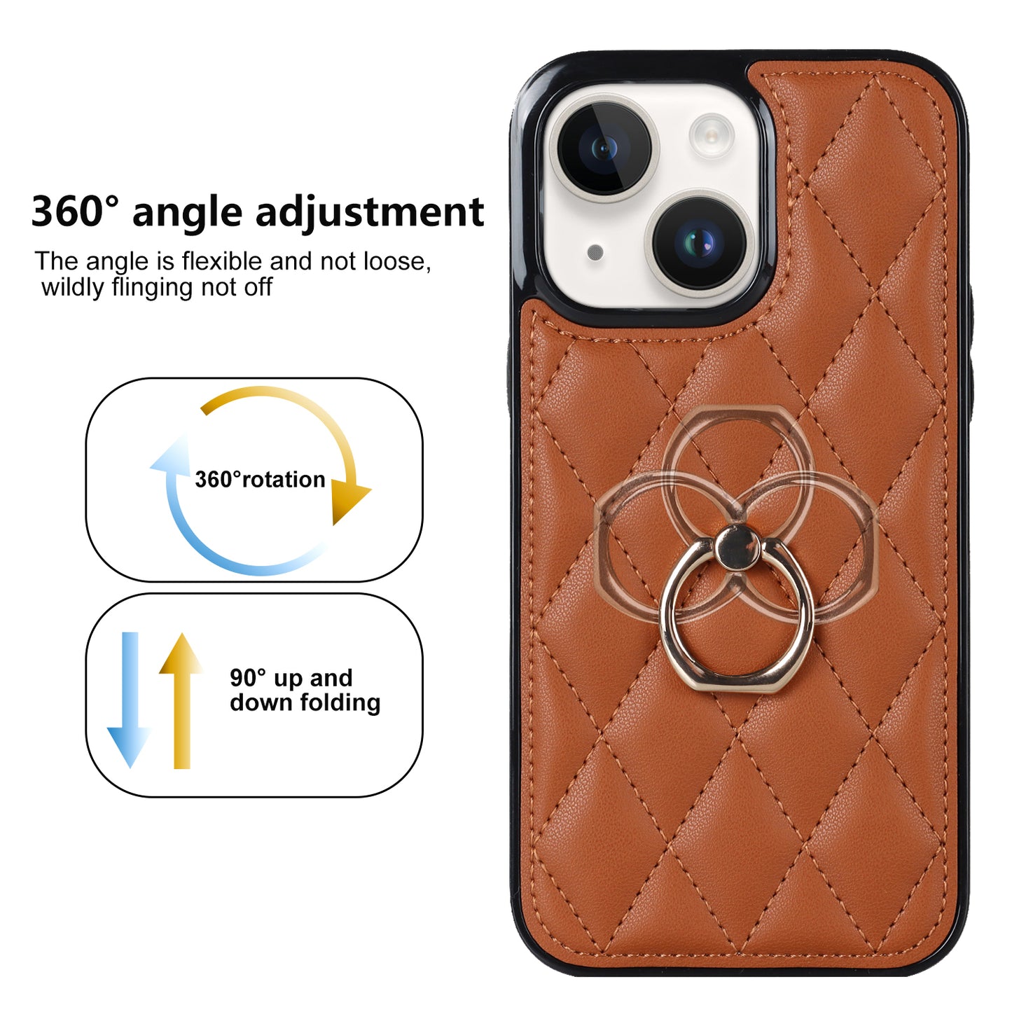 For iPhone 13 6.1 inch PU Leather+TPU Phone Case Stitching Rhombus Ring Holder Kickstand Phone Cover