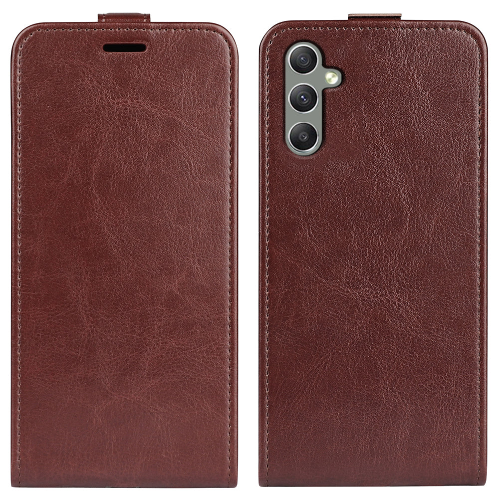 For Samsung Galaxy A24 4G Vertical Flip Card Holder Phone Case Crazy Horse Texture PU Leather Cover