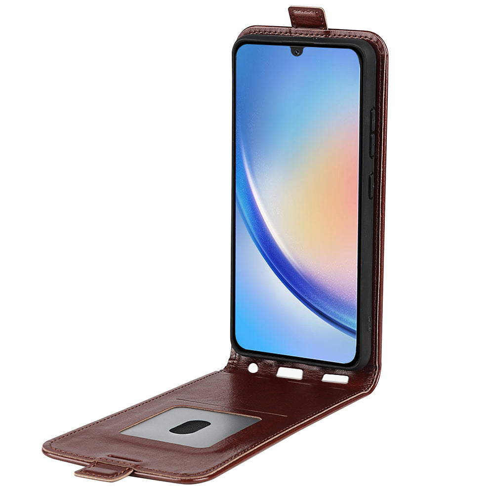For Samsung Galaxy A24 4G Vertical Flip Card Holder Phone Case Crazy Horse Texture PU Leather Cover