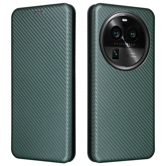 For Oppo Find X6 Pro PU Leather Stand Phone Cover Carbon Fiber Texture Phone Case with Card Slot