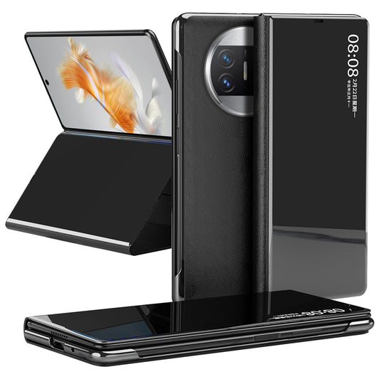 For Huawei Mate X3 5G Electroplating Mirror Surface Phone Case View Window Leather Phone Cover