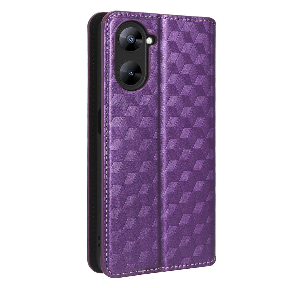 For Realme V30 5G / V30t PU Leather Wallet Case Imprinted Rhombus Pattern Stand Phone Cover