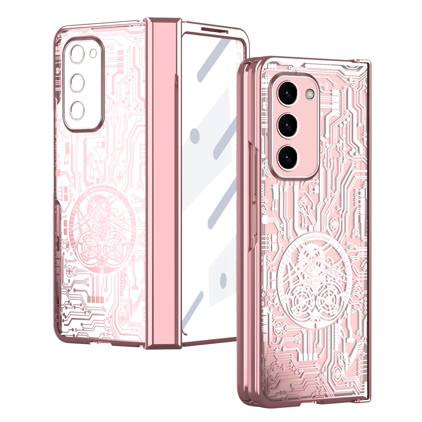 For Samsung Galaxy Z Fold2 5G Mechanical Legend Series Hinge Protection Phone Case Hard PC Electroplating Cover with Tempered Glass Film