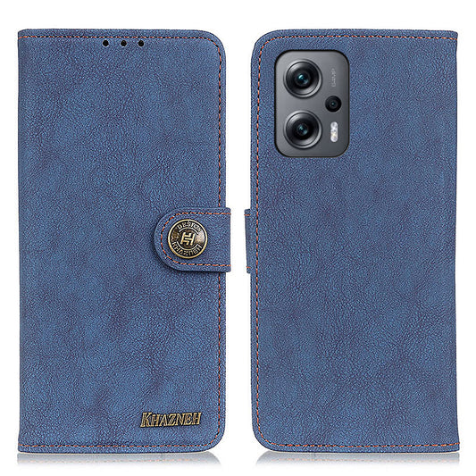 KHAZHEN For Xiaomi Redmi Note 12 Turbo / Poco F5 5G Stitching Retro Phone Case Split Leather Wallet Protective Stand Cover