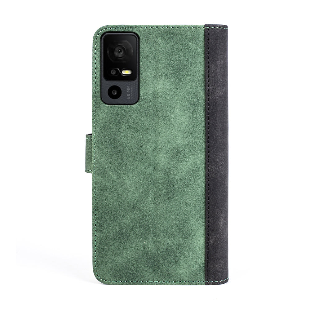 Dual Color Phone Shell for TCL 40R 5G , Splicing Leather Wallet Anti-drop Cover Flip Stand Phone Case