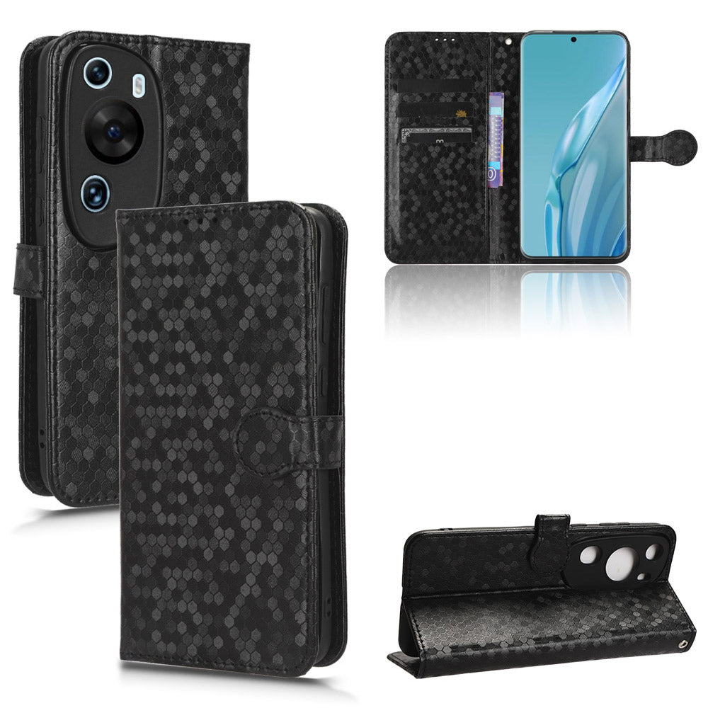 For Huawei P60 Art PU Leather Wallet Phone Case Dot Pattern Imprinted Stand Phone Cover