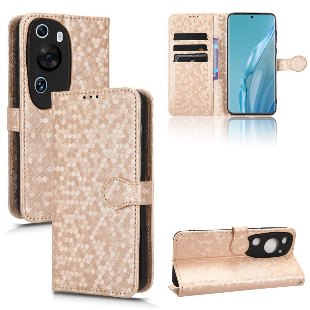 For Huawei P60 Art PU Leather Wallet Phone Case Dot Pattern Imprinted Stand Phone Cover