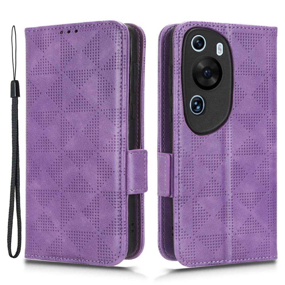 For Huawei P60 Art PU Leather+TPU Mobile Phone Case Imprinted Triangle Stand Wallet Shell
