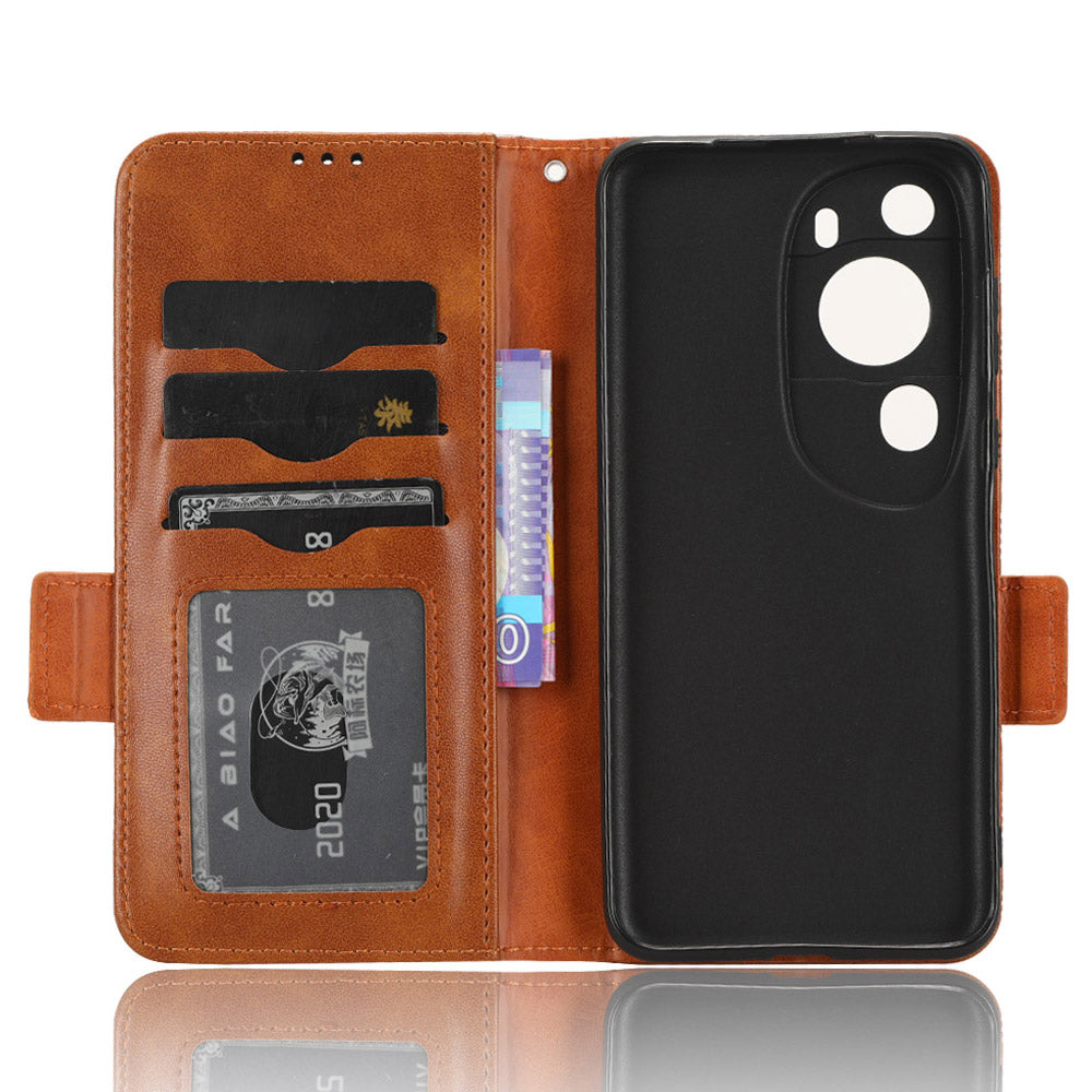 For Huawei P60 Art PU Leather+TPU Mobile Phone Case Imprinted Triangle Stand Wallet Shell