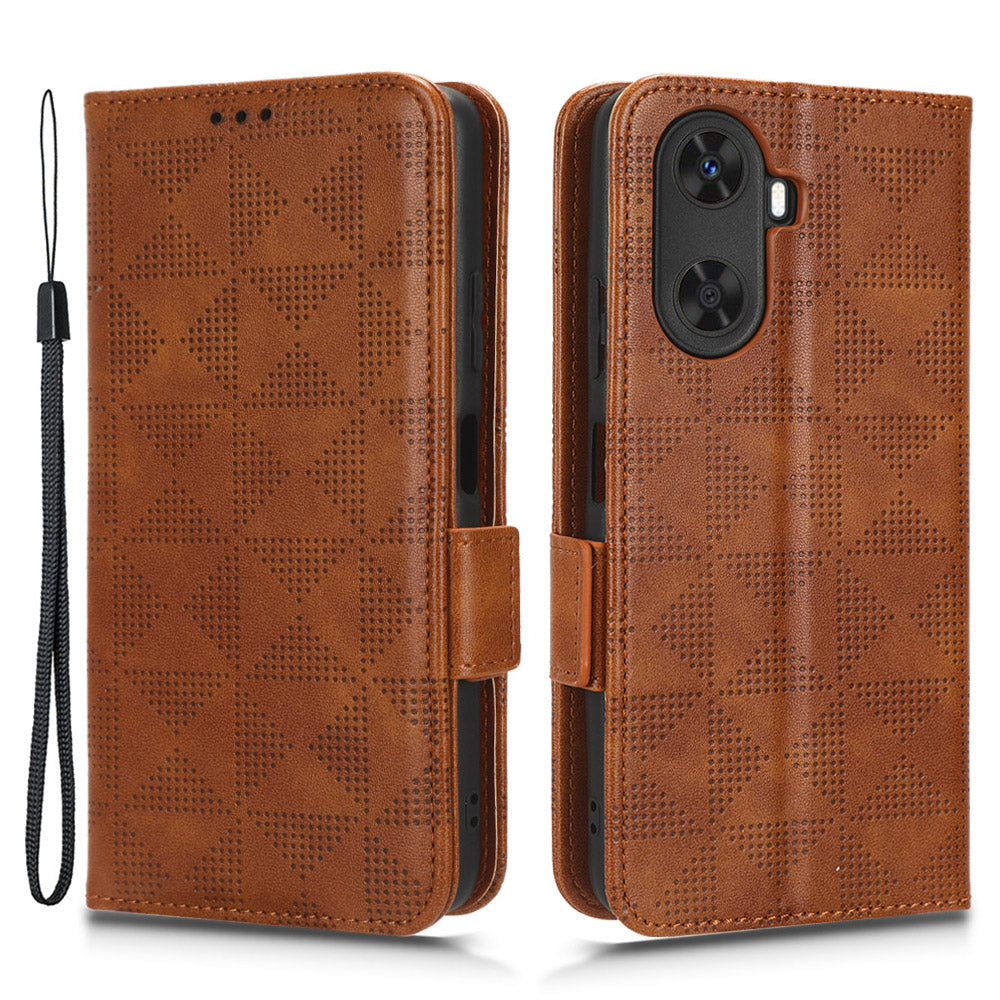 For Huawei Enjoy 60 Anti-Scratch PU Leather Stand Wallet Phone Case Imprinted Triangle Phone Cover