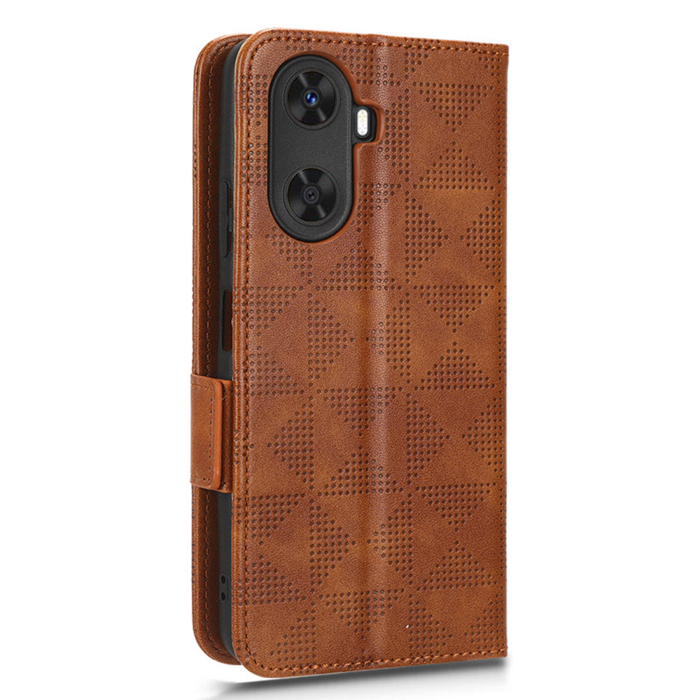 For Huawei Enjoy 60 Anti-Scratch PU Leather Stand Wallet Phone Case Imprinted Triangle Phone Cover