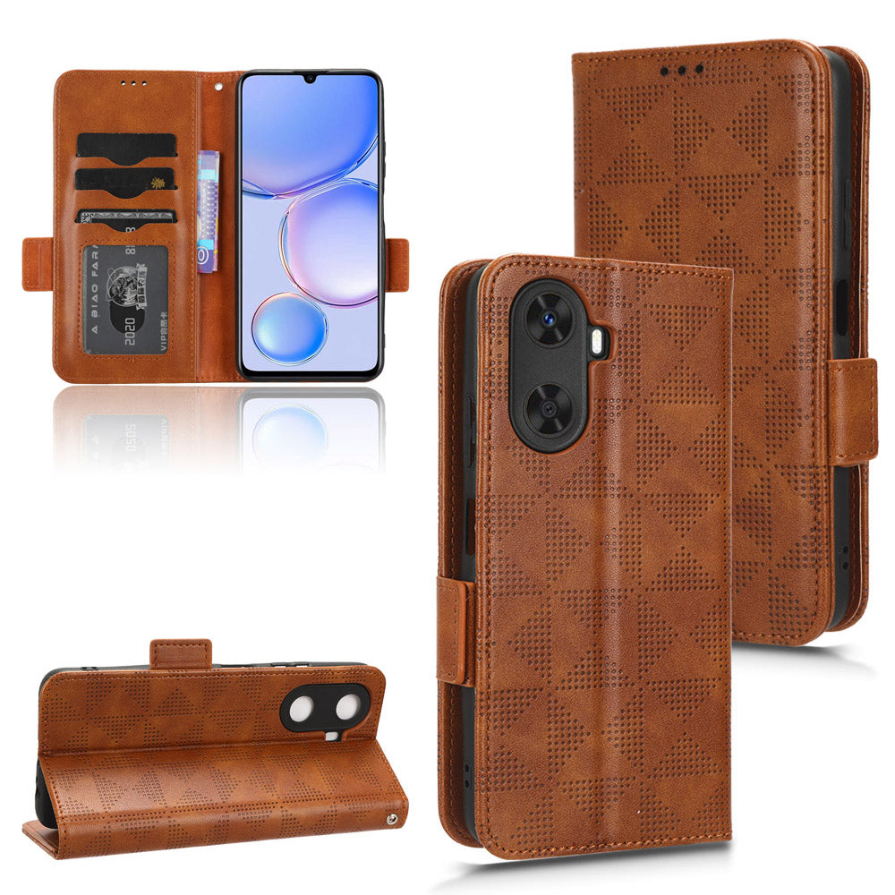 For Huawei Enjoy 60 Anti-Scratch PU Leather Stand Wallet Phone Case Imprinted Triangle Phone Cover