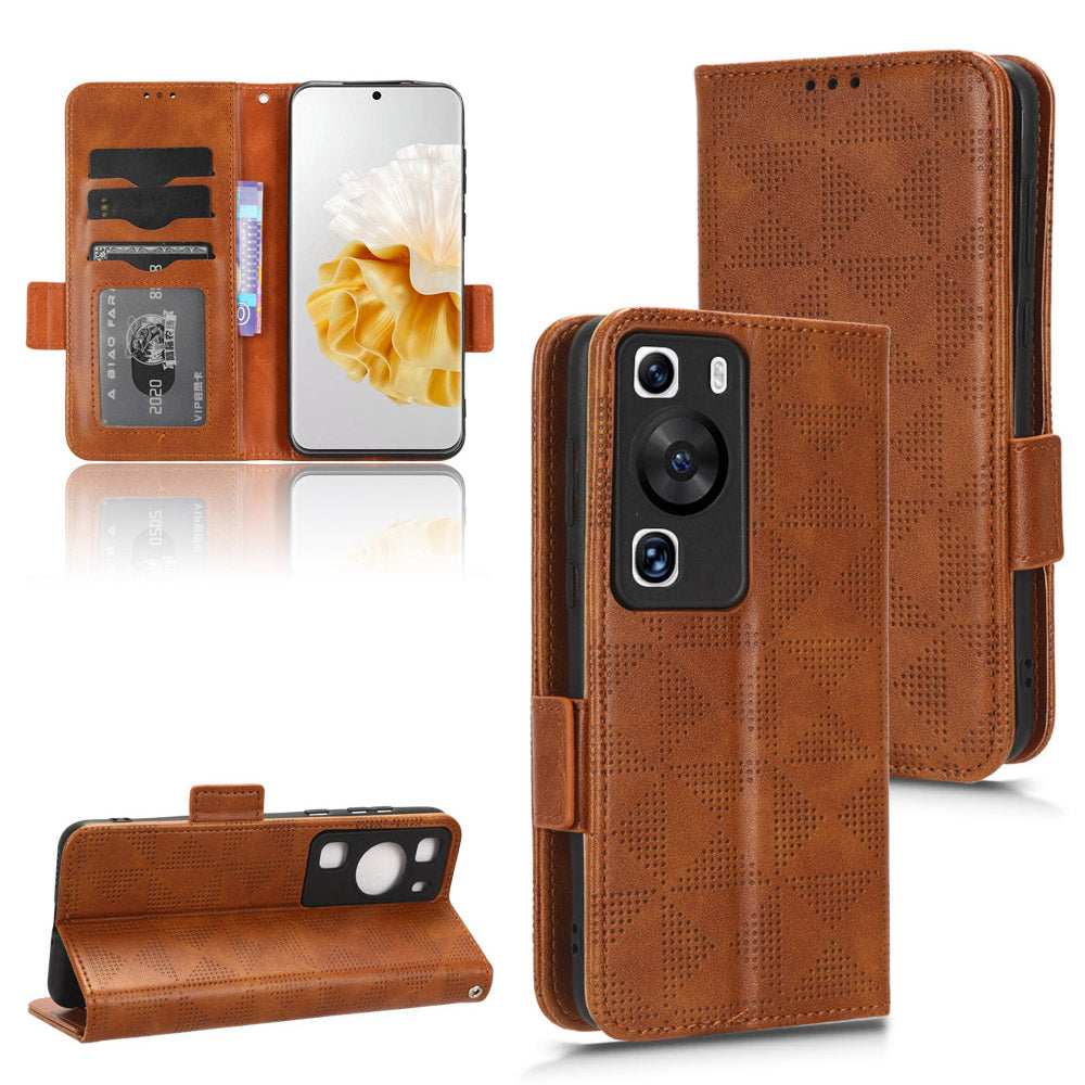 For Huawei P60 Pro / P60 Anti-Dust Phone Shell PU Leather Phone Case Imprinted Triangle Stand Wallet Cover