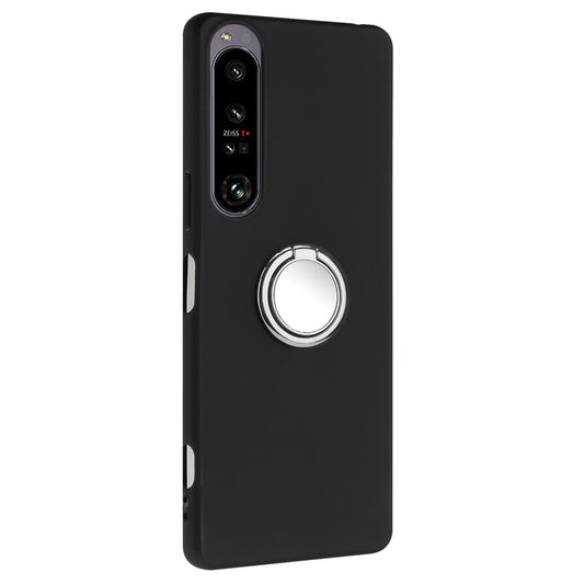 Soft TPU Back Cover for Sony Xperia 1 IV 5G Matte Anti-fall Phone Case with Ring Kickstand