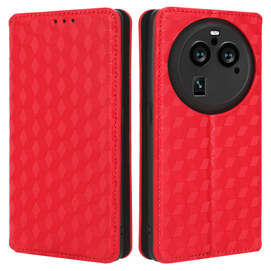 For Oppo Find X6 Pro Imprinted Rhombus Pattern PU Leather+TPU Phone Cover Stand Phone Wallet Case