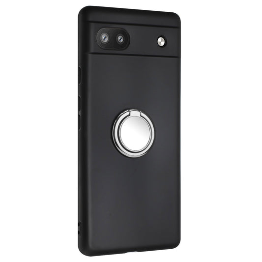 For Google Pixel 6a Matte Texture Flexible TPU Phone Case Ring Kickstand Cover Support Car Magnet Mount