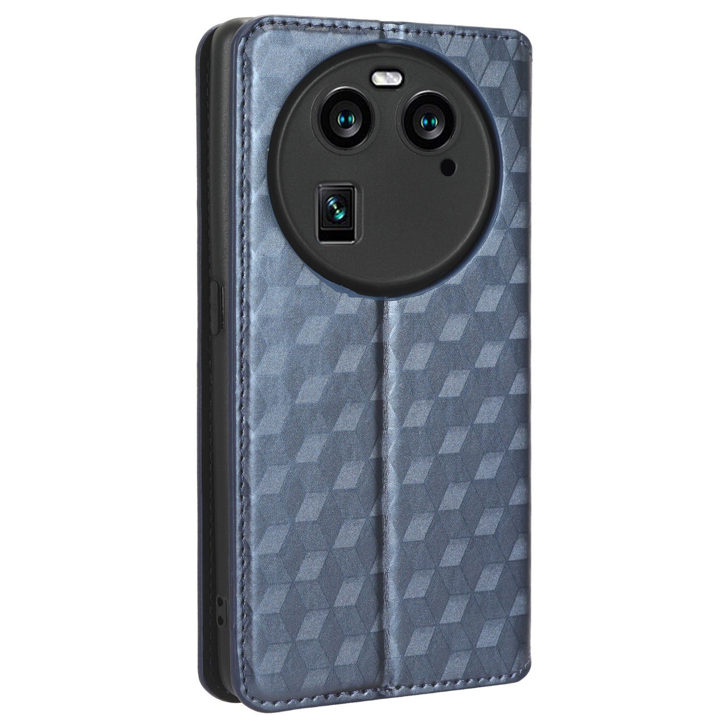 Wallet Case for Oppo Find X6 Imprinted Rhombus Pattern PU Leather+TPU Stand Phone Cover