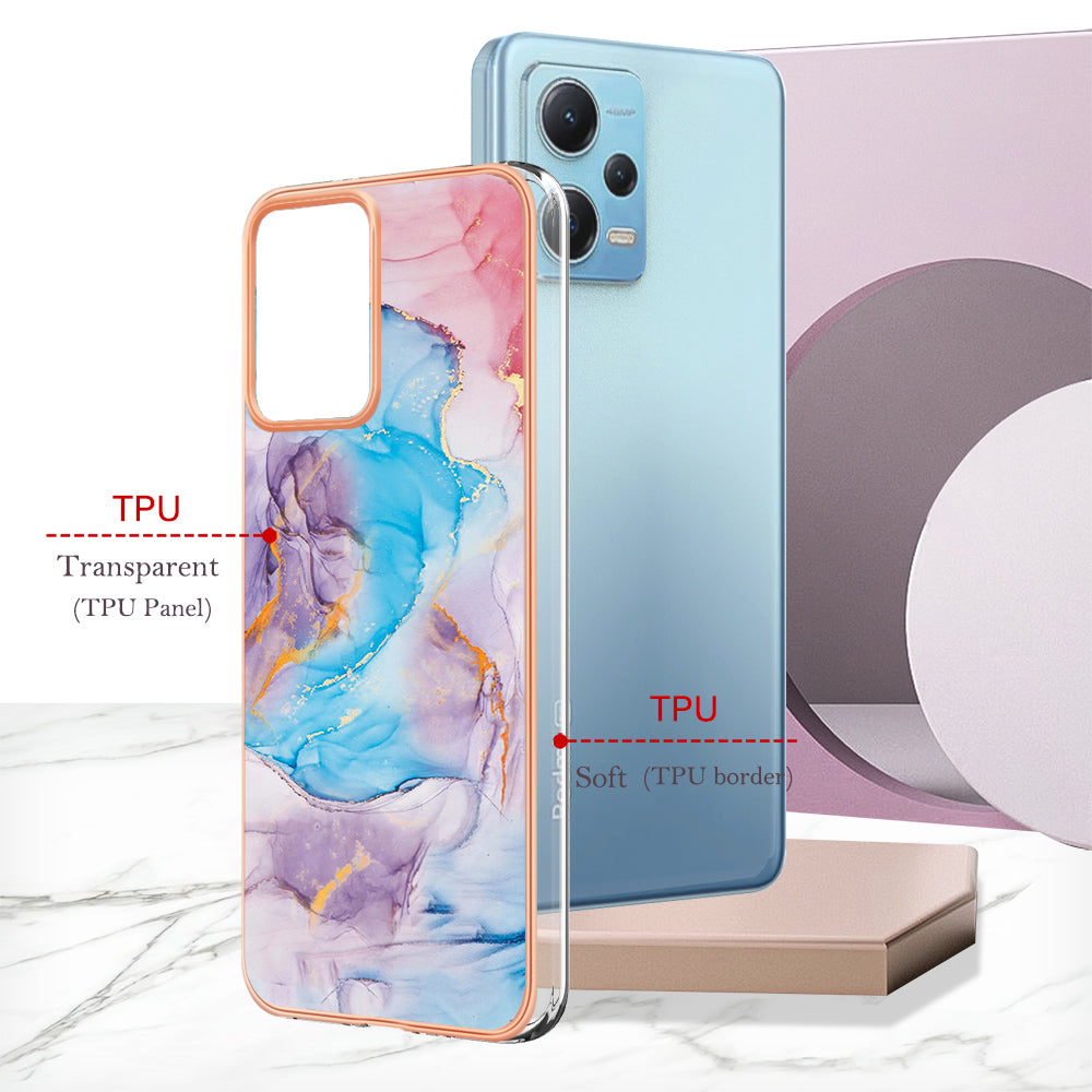 YB IMD Series-1 for Xiaomi Redmi Note 12 5G (China) / (India) / (Global) / Poco X5 5G Electroplating Phone Case Marble Floral Pattern TPU IMD Cover