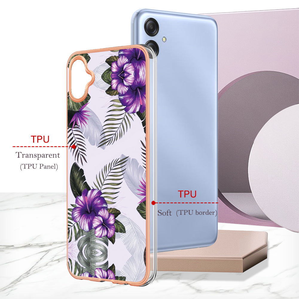 YB IMD Series-1 for Samsung Galaxy A04e 4G / F04 4G / M04 4G IMD TPU Phone Case Electroplating Marble Floral Pattern Cover