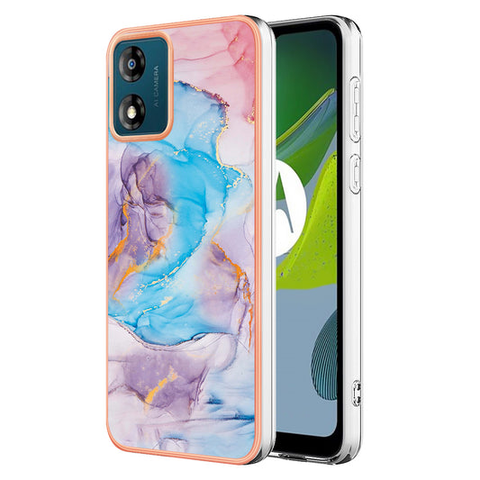 YB IMD Series-1 for Motorola Moto E13 4G Electroplating Phone Case Marble Floral Pattern TPU IMD Cover