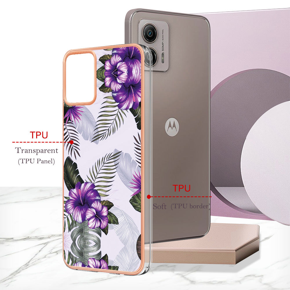 YB IMD Series-1 Phone Case for Motorola Moto G53 5G / G23 4G / G13 4G , Marble Floral Pattern IMD TPU Cover