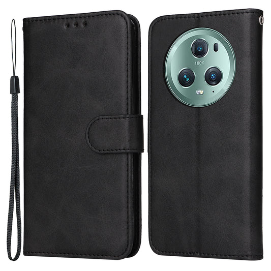 For Honor Magic5 Pro Calf Texture Phone Shell Stand Phone Case Leather Phone Cover with Strap